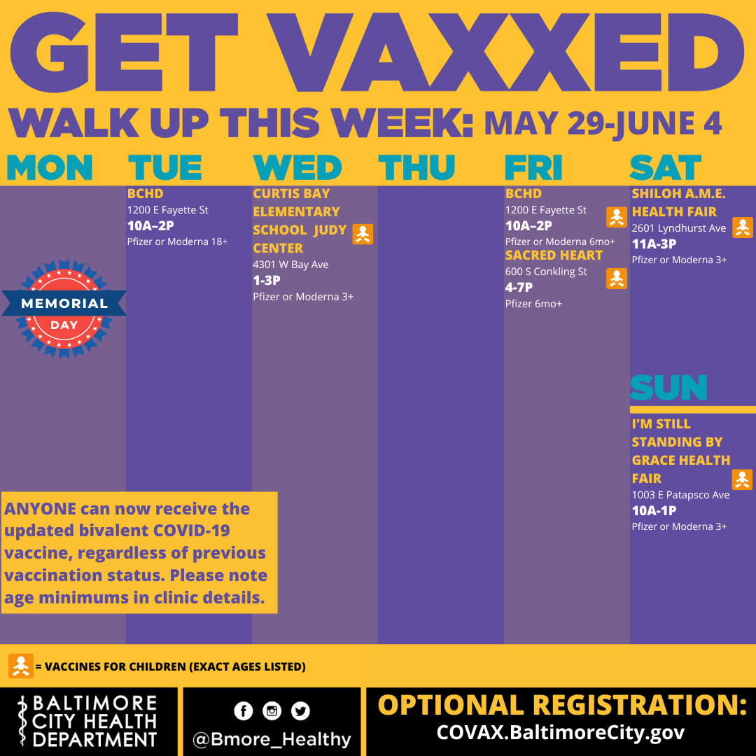 Week of May 29th-June 4th mobile vaccination clinic schedule in English